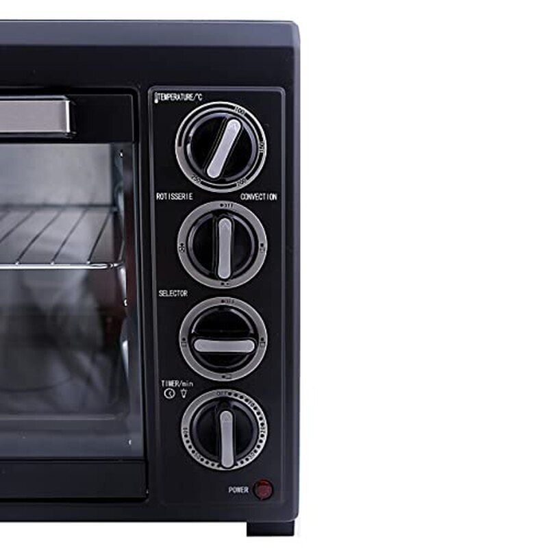 Geepas G04451 48L Electric Oven 2000W | Convection & Rotisserie Oven for Baking, Grilling & Roasting | 60-Min Timer with Bell, Interior Lamp, Stainless Steel Heating Elements | Black