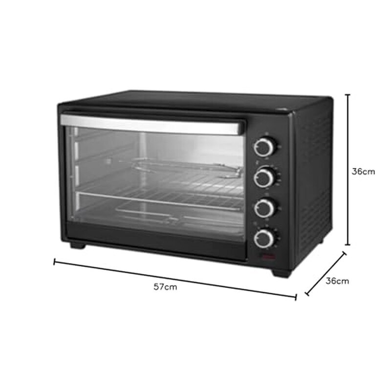 Geepas G04451 48L Electric Oven 2000W | Convection & Rotisserie Oven for Baking, Grilling & Roasting | 60-Min Timer with Bell, Interior Lamp, Stainless Steel Heating Elements | Black