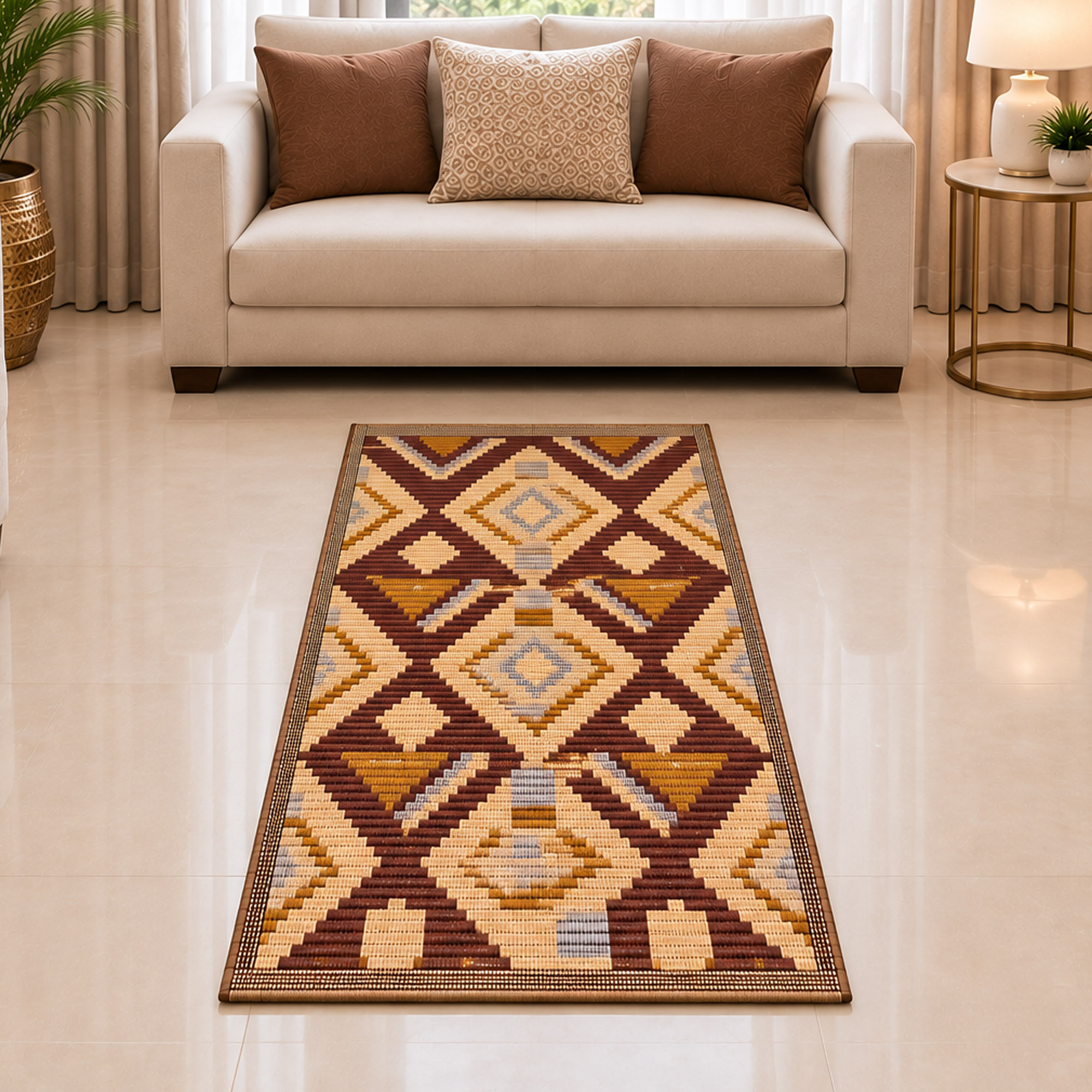 Jamal Al Bahrain 6×9 ft Traditional Arabic Foldable Floor Mat | Geometric Woven Chatai Carpet for Majlis, Living Room, Mosque & Prayer Area